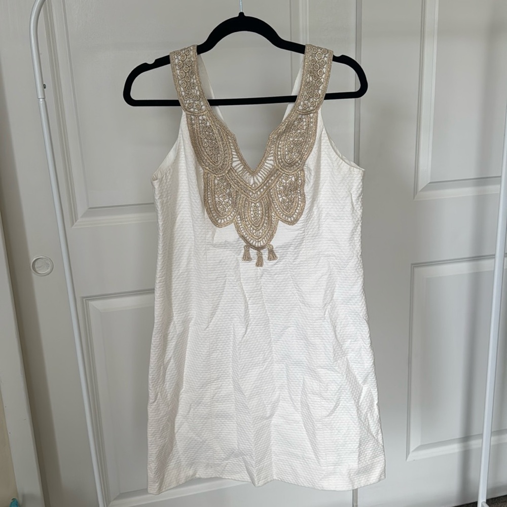 White and gold Lilly Pulitzer shift dress